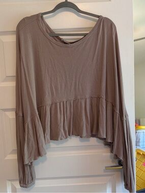 Altar'd State Taupe Ruffle Hem Long Sleeve Top
